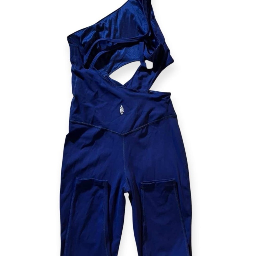 Free People One shoulder blue jumpsuit